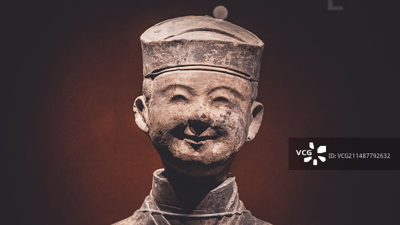 成都博物馆藏品东汉微笑陶俑，Collections of Chengdu Museum, China图片素材