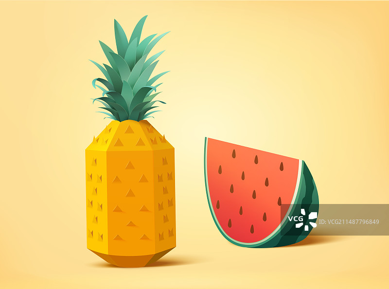 纸艺菠萝和西瓜图片素材