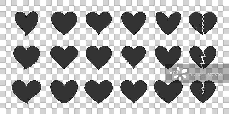 黑色爱心形状图标，情人节主题图片素材