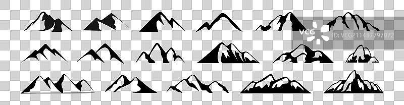 山峰图标合集黑色剪影图片素材