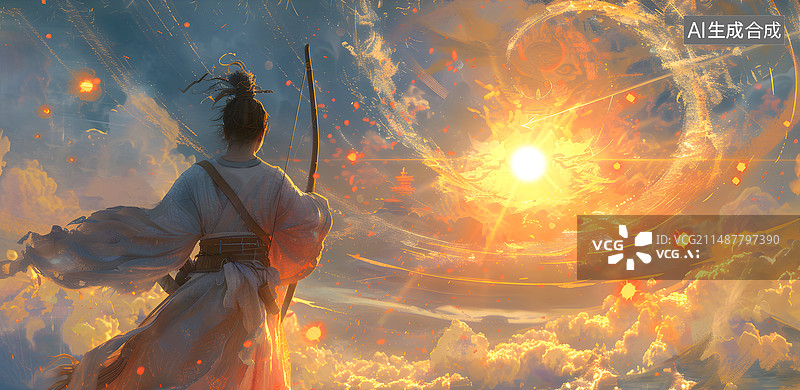【AI数字艺术】后羿射日中国神话故事图片素材