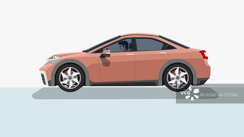 扁平红色轿车的侧面图片素材