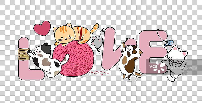 白色背景上的猫咪和情书图片素材