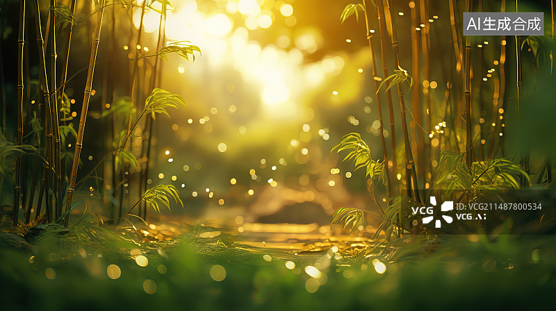 【AI数字艺术】日落时植物在野外生长的特写镜头图片素材