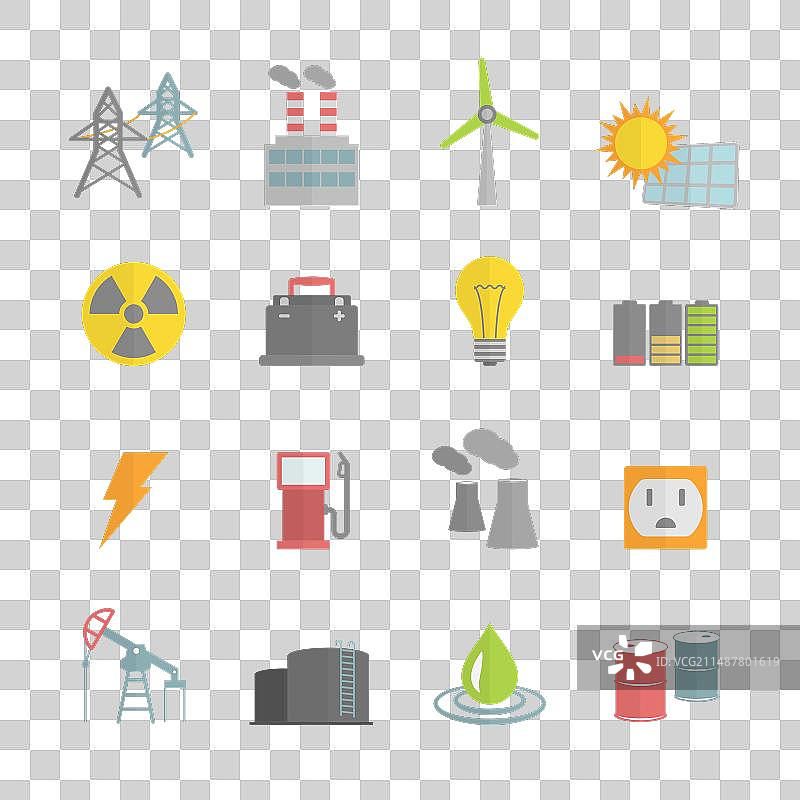 能源电力扁平图标合集图片素材