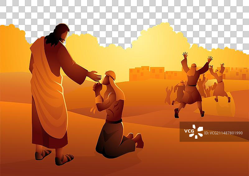 《圣经》剪影：耶稣治愈10个麻风病人图片素材