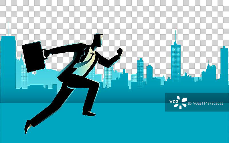 奔跑在城市景观中的商人剪影图片素材