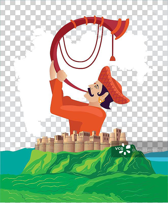 马哈拉施特拉邦的号角手与堡垒地图图片素材