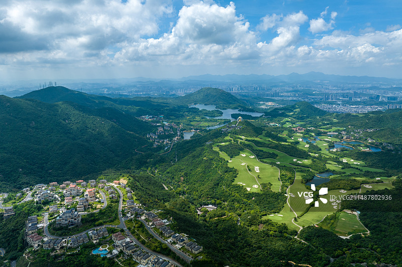 深圳盐田东部华侨城大华兴寺三洲田水库航拍图片素材