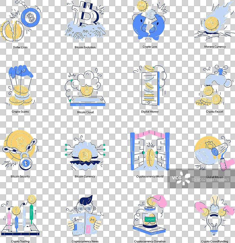 加密货币市场涂鸦迷你合集图片素材