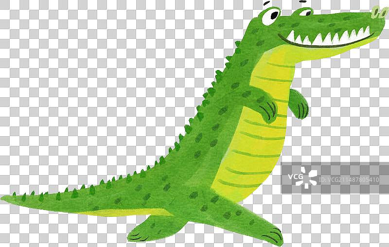 一只快乐的油彩笔画鳄鱼卡通儿童插画元素图片素材