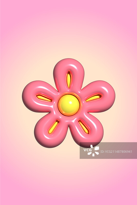 3D渲染膨胀风卡通粉色花朵渐变竖板背景图片素材
