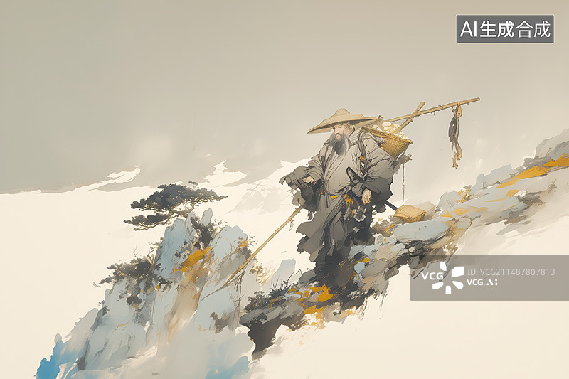 【AI数字艺术】中国神话故事愚公移山，搬运石头图片素材