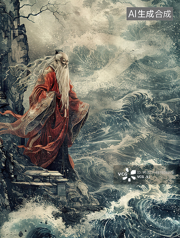 【AI数字艺术】中国神话大禹治水主题插图图片素材