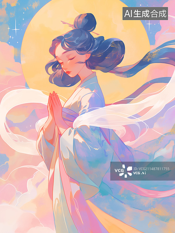 【AI数字艺术】中国神话人物插画，嫦娥图片素材