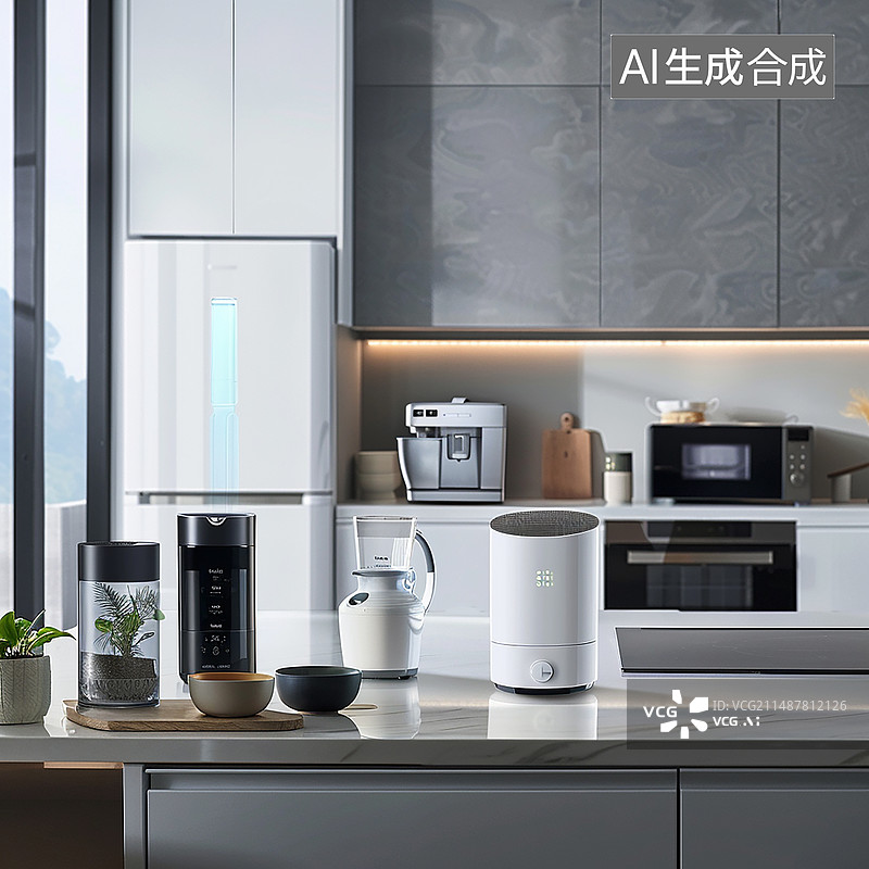 【AI数字艺术】智能家居场景下的智能科技厨房图片素材