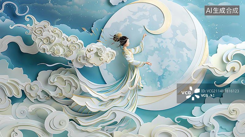 【AI数字艺术】嫦娥奔月神话故事图片素材