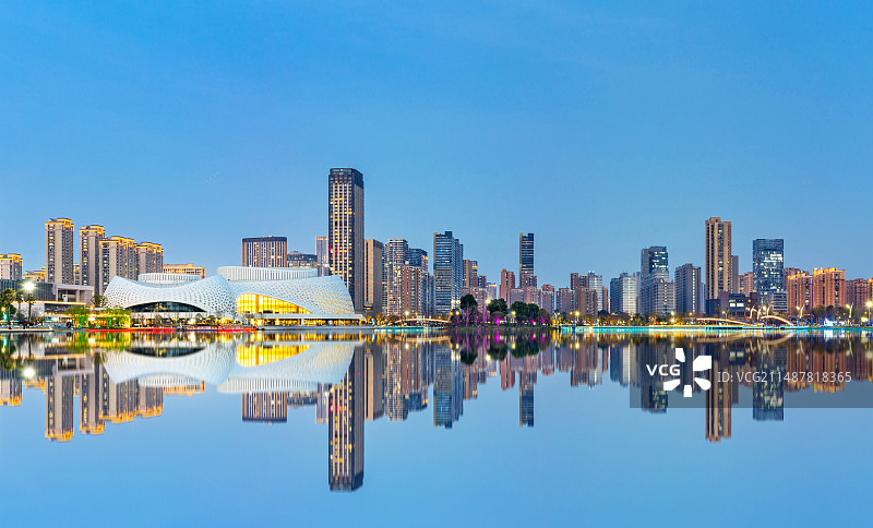 金沙湖 夜景 杭州 钱塘区 下沙 金沙湖公园 城市建筑风光 杭州夜景 金沙湖夜景 标志性景点图片素材