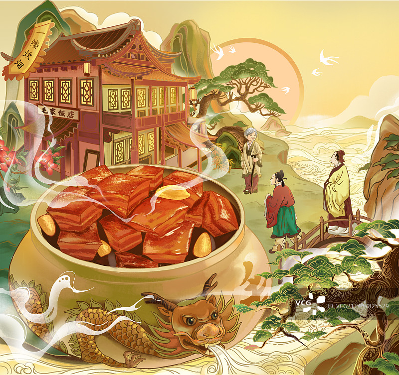 红烧肉 东坡肉包装插画图片素材