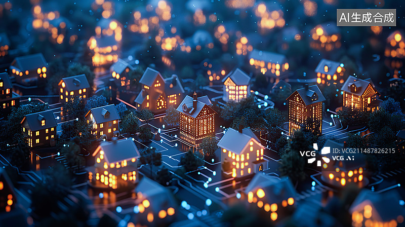 【AI数字艺术】数字社区、智能家居和数字社区，数字网络的社会概念。图片素材