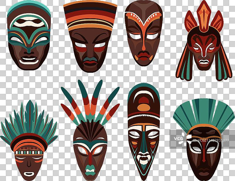 非洲面具收藏，白色背景图片素材