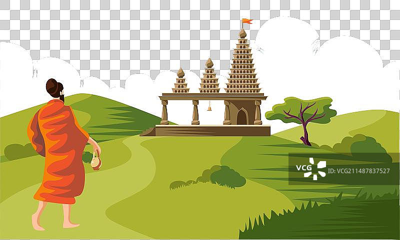 走向寺庙后方的苦行僧图片素材