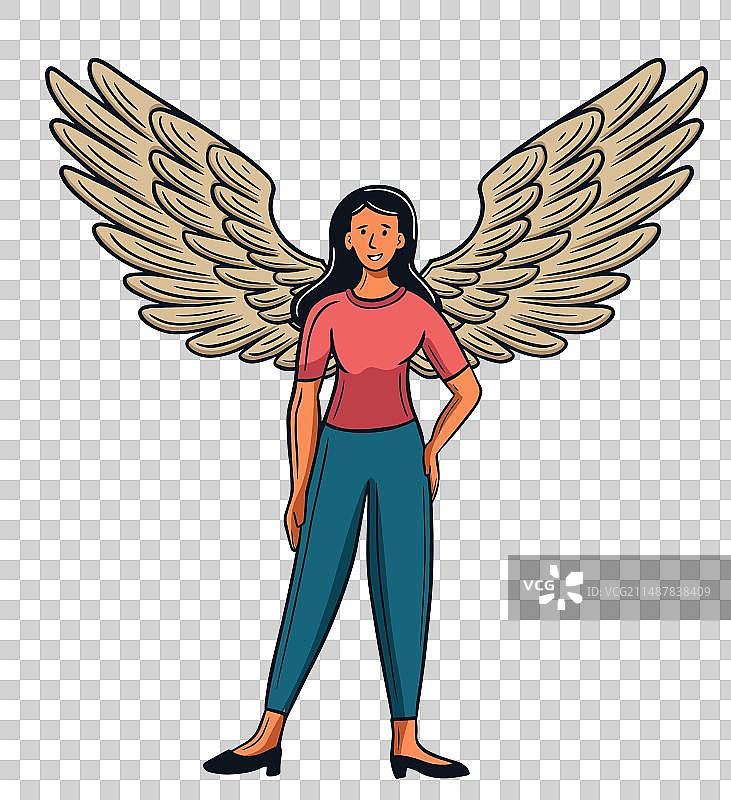 手绘自由之翼的女人图片素材