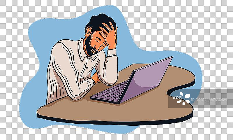 在笔记本电脑上工作的沮丧的男人图片素材