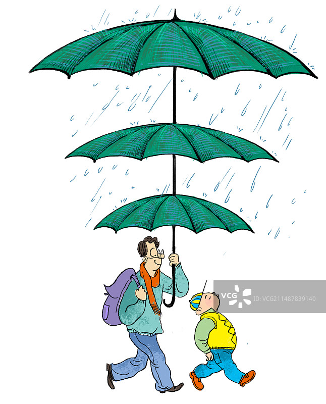 慈爱的父亲给儿子撑伞图片素材