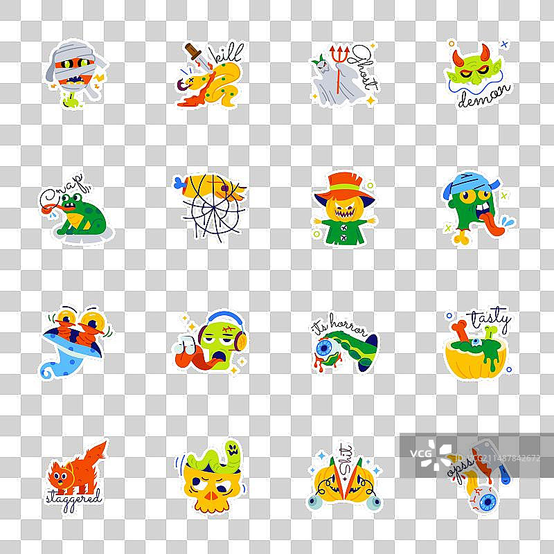 扁平风格的幽灵贴纸合集图片素材