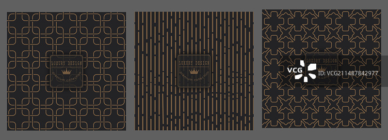 一套黑色背景上的金色抽象图案图片素材