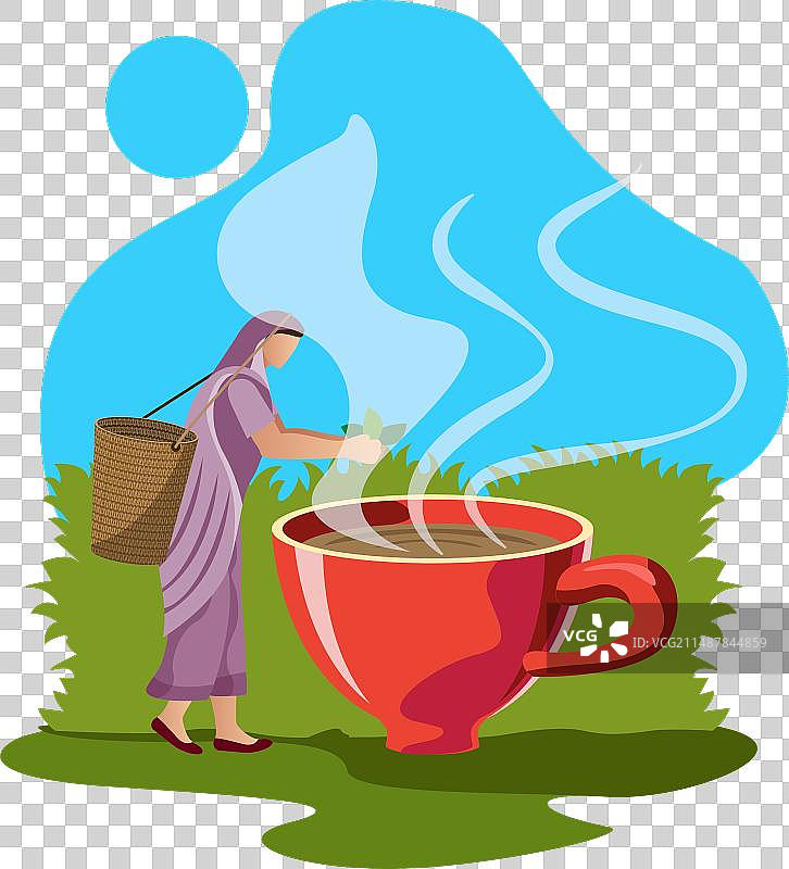 采茶女与新鲜茶叶概念图片素材