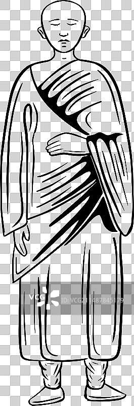 手绘站立的佛教僧侣图片素材