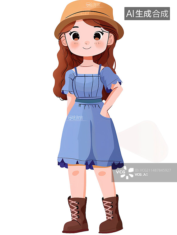 【AI数字艺术】站在白色背景下的女孩图片素材