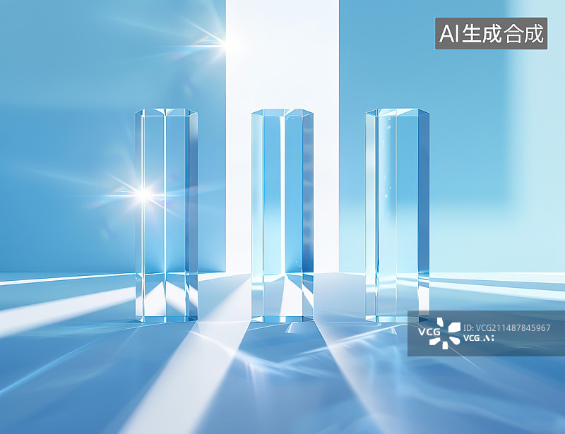 【AI数字艺术】蓝色背景下的彩色光线图片素材