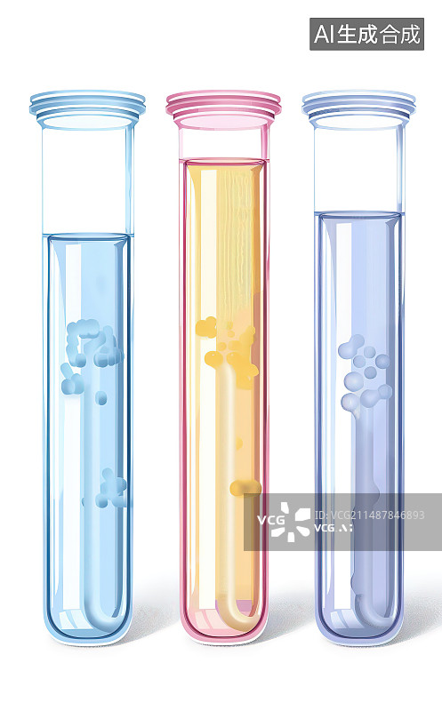 【AI数字艺术】白色背景下试管中化学物质的特写镜头图片素材