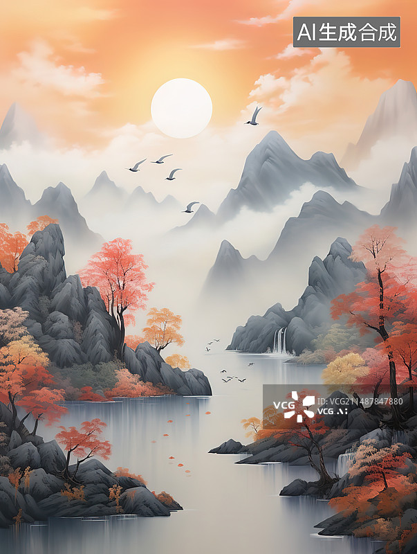 【AI数字艺术】美丽的自然风光和秋天的树图片素材