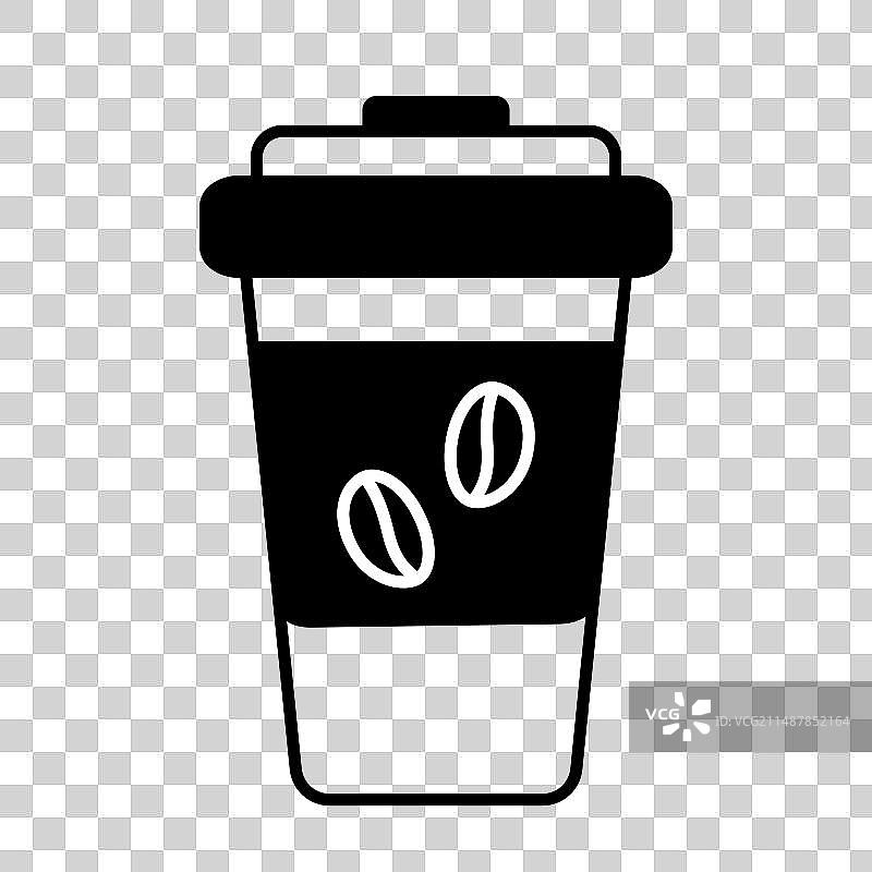 一次性纸咖啡杯与标签上的咖啡豆图片素材