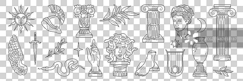 老式雕塑头像手脚美杜莎图片素材