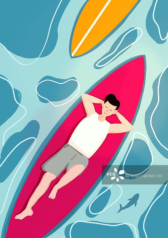 在海面冲浪惬意躺平图片素材