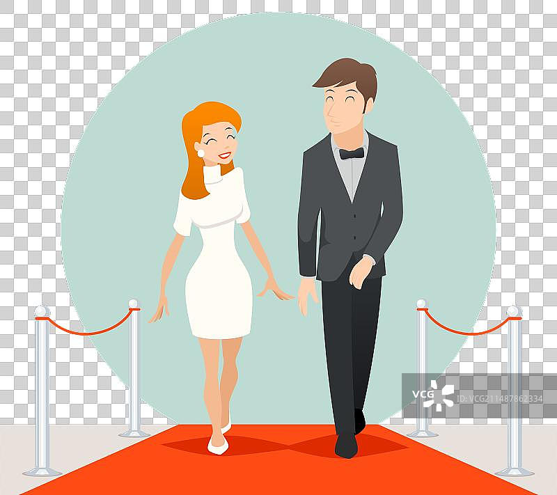 走在红地毯上的名人夫妇图片素材