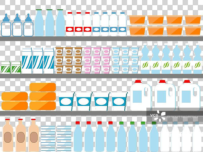 商店货架上的牛奶和乳制品图片素材