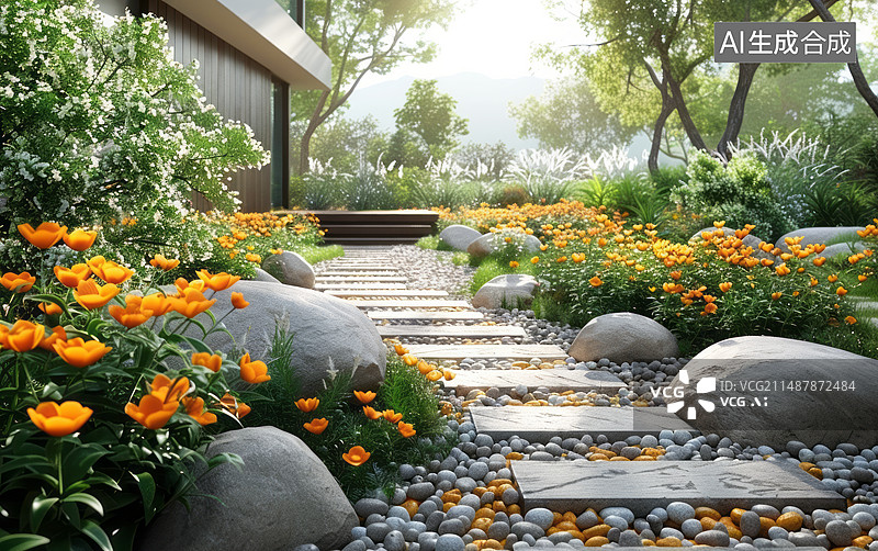 【AI数字艺术】房屋外面花园一样的环境图片素材