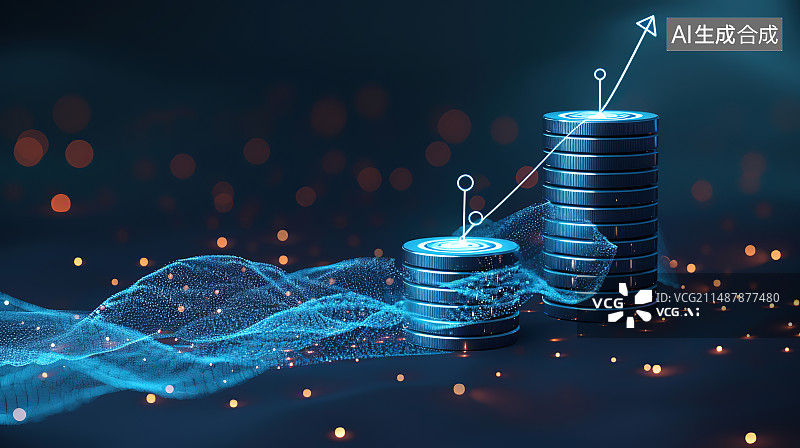 【AI数字艺术】黑色背景下的硬币和灯光特写镜头图片素材