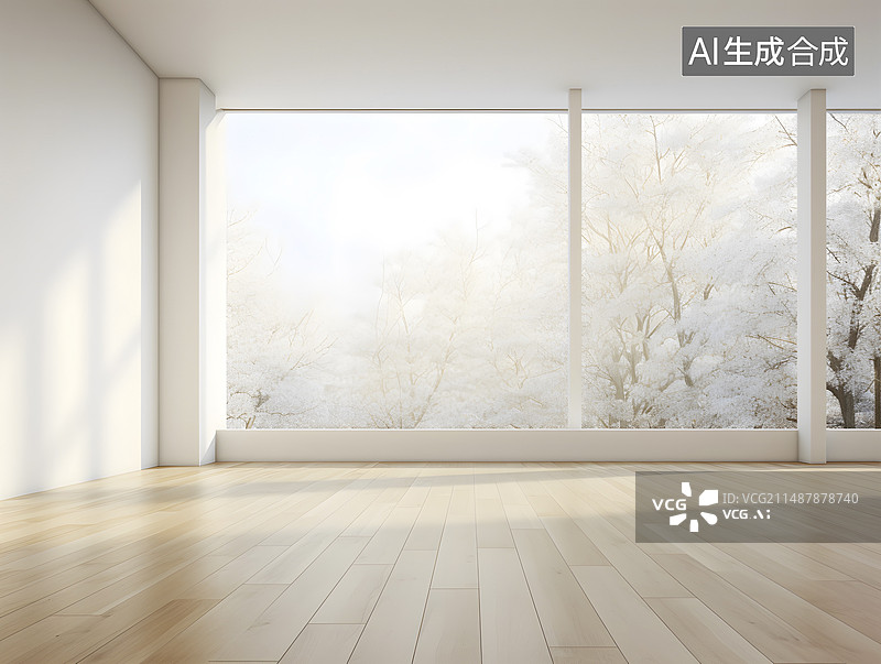 【AI数字艺术】装木地板的空房间图片素材