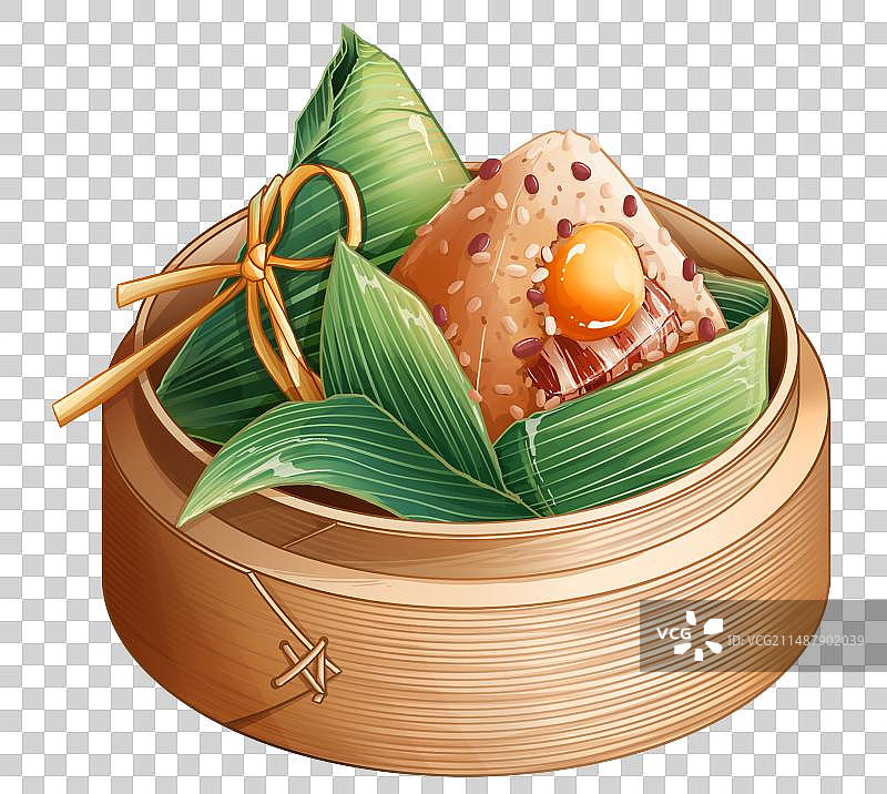 美味的食物插图，粽子，咸蛋黄，五花肉，蒸笼图片素材