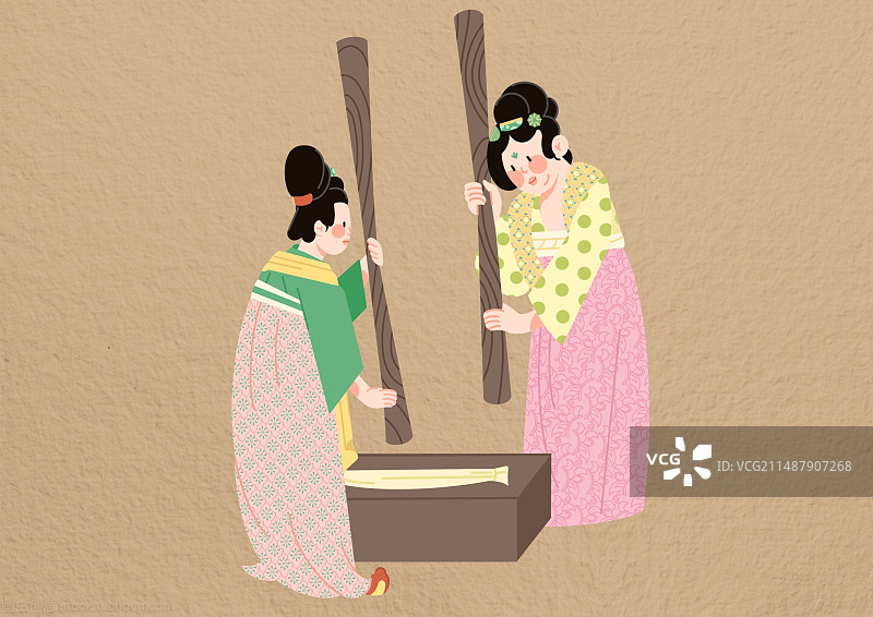 两个唐代少女图片素材