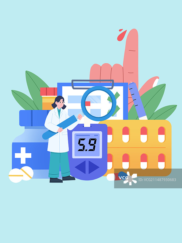 扁平风糖尿病日预防病例医生采血治疗图片素材