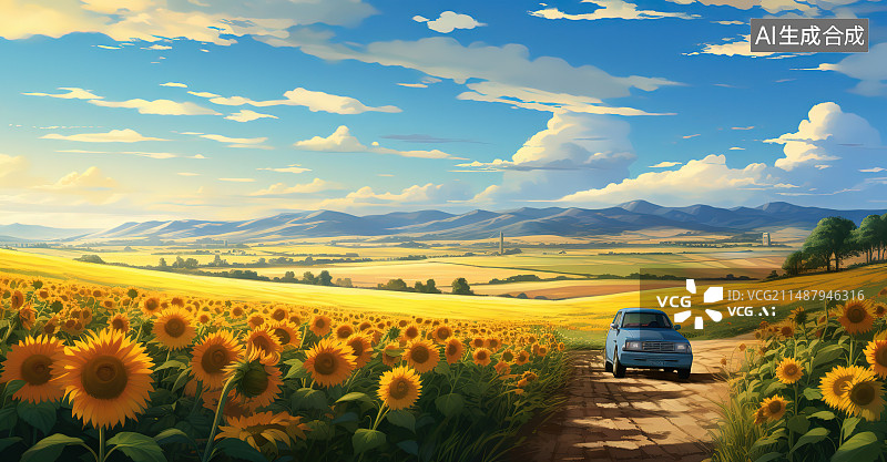 【AI数字艺术】向日葵在草地上的特写镜头图片素材