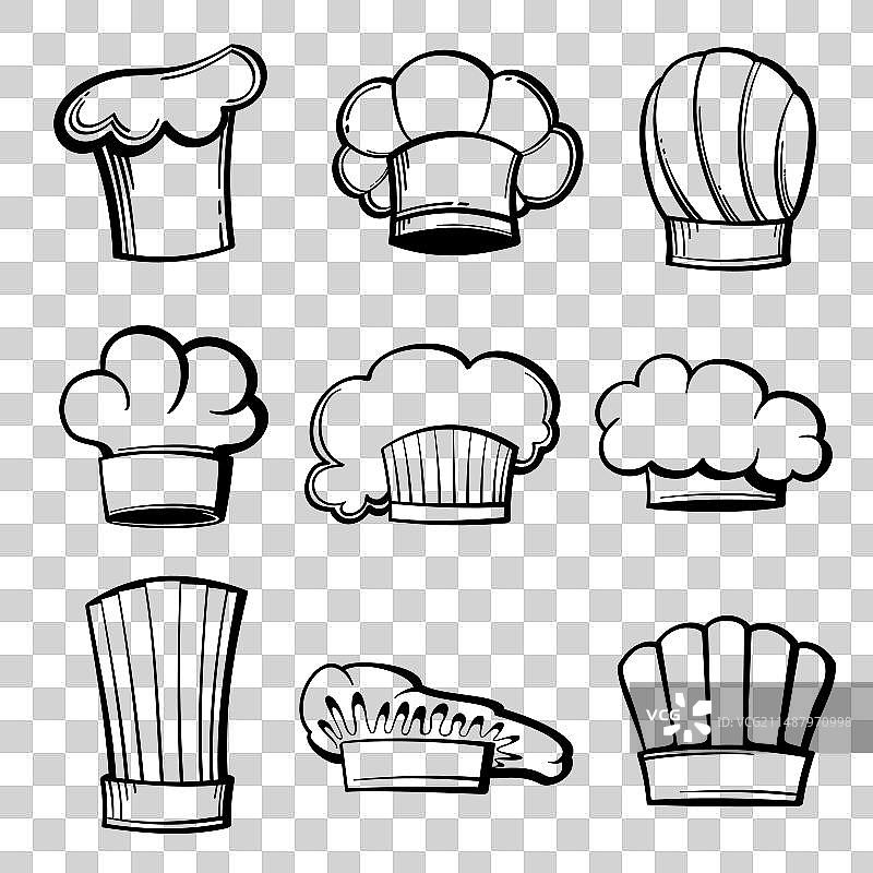 厨师帽和高帽轮廓套装图片素材